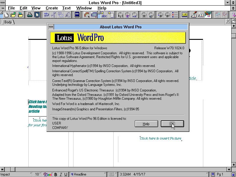 Lotus Word Pro 96 - About